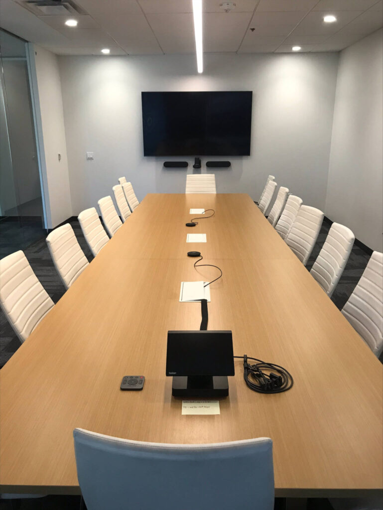 Conference Room with White Chairs, AV, Telecom